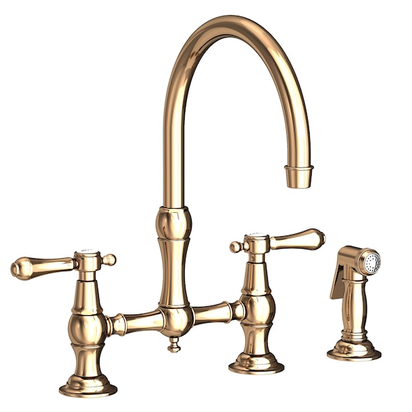 Newport Brass Kitchen Bridge Faucet With Side Spray in French Gold (Pvd) 9458-24A - main